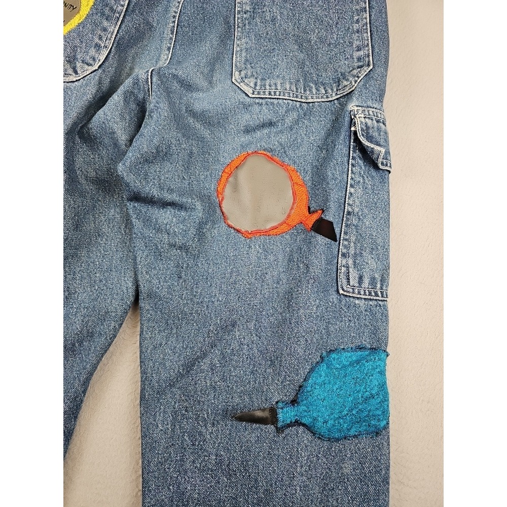 Vintage Sasson Denim Overalls Women's Medium Blue Custom Patches Cropped BOHO - Picture 10 of 13